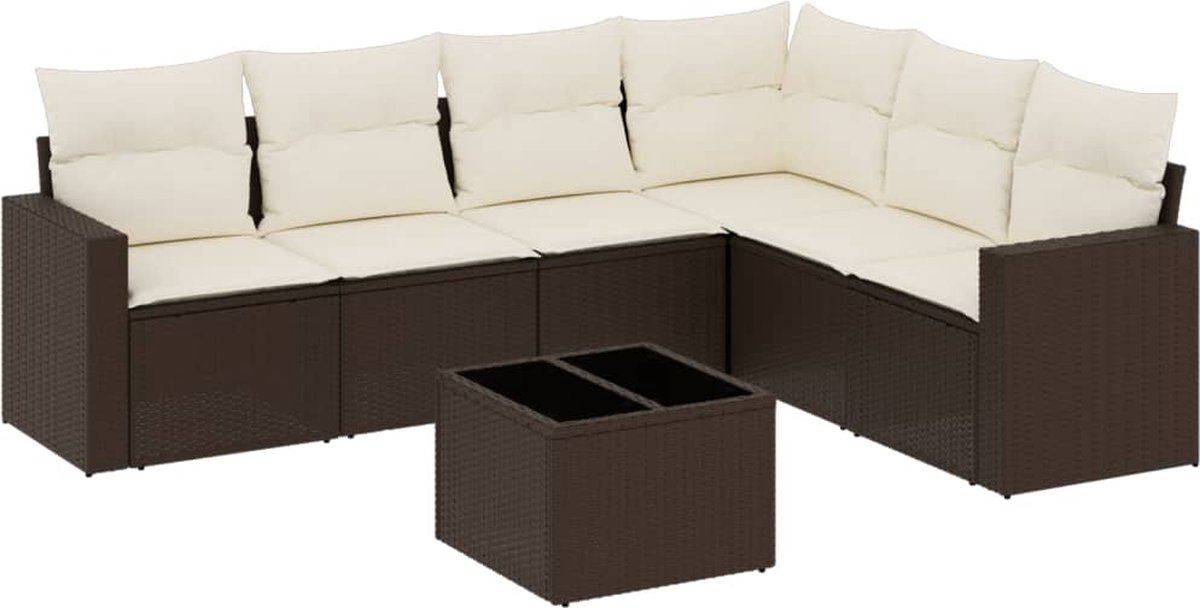 vidaXL 7-delige - Loungeset - met - kussens - poly - rattan - bruin