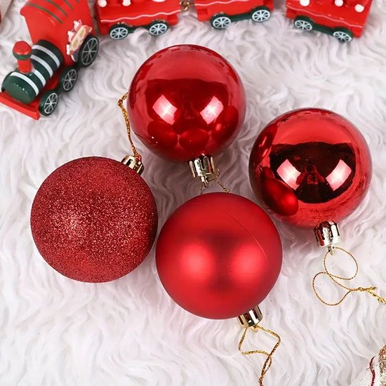 Set Rode Kerstballen Met Goud Glitter 6 cm - InHuis Interieur