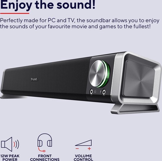 Trust Asto - PC Soundbar - PC-speaker voor onder je monitor - 3.5mm aansluiting & USB voor voeding