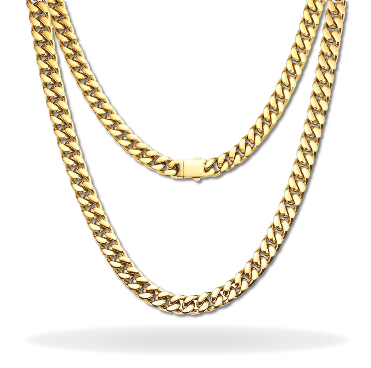 Ketting Heren Goud kleurig – Mauro Vinci® Brede Schakelketting Heren Stainless Steel – Goudkleurige Halsketting Zonder Hanger – Stalen Heren Ketting 60 cm – 9 mm – Stoere Mannen Ketting – Inclusief Luxe Geschenkverpakking