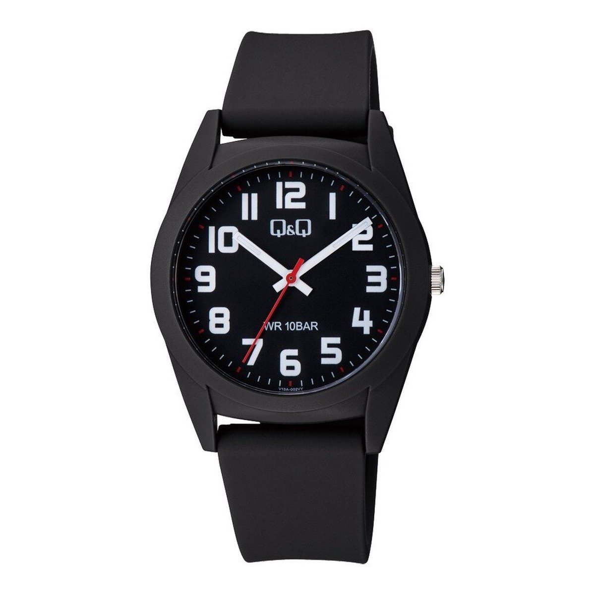 QQ V13A-002VY - Horloge - Polshorloges - Analoog - Unisex - Plastic band - Rond - Kunststof - Cijfers - Zwart