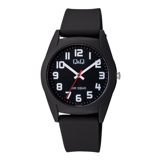 Q&Q V13A-002VY - Montre - Sport - Analogique - Homme - Bracelet plastique - Rond - Plastique - Chiffres - Rouge - Zwart -10ATM