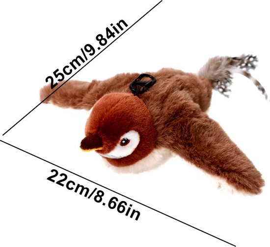 PurrFlight - Jouet oiseau pour Chats - Jouet sonore moineau avec ailes flottantes - Jouet interactif pour chat avec herbe à chat - Rechargeable par USB