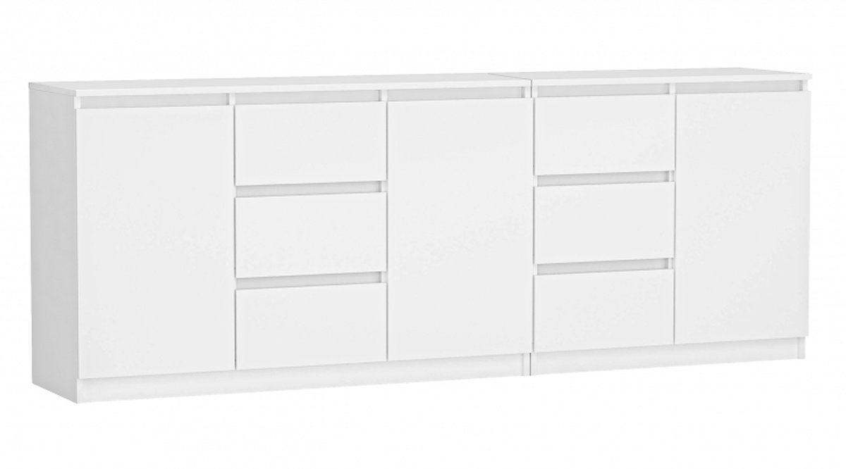 Moderne Kledingkast / Ladekast 200x75 Wit MODERNE MEUBILAIRSET 3 DEUREN, 6 LADEN