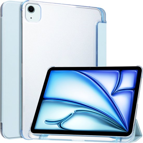 Hoozey - Housse de tablette adaptée à Apple iPad Air (2024) - Étui givré à trois volets avec fonction Auto/Réveil - Avec porte-crayon - 11 pouces - Blauw clair