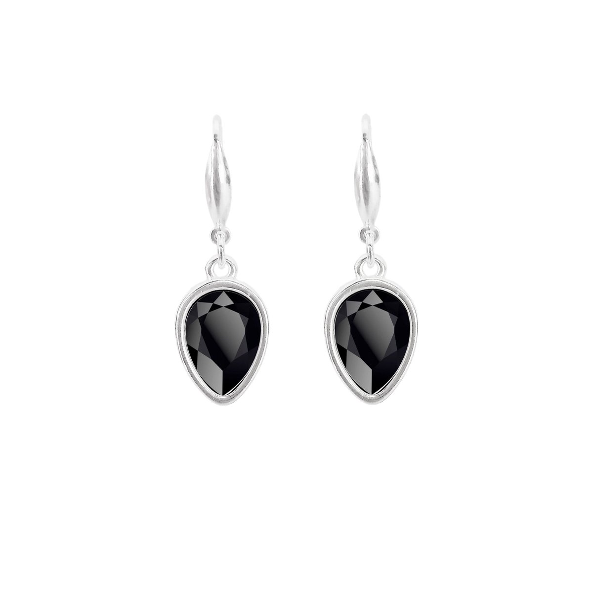 Jet black Oorhangers - sterling zilver