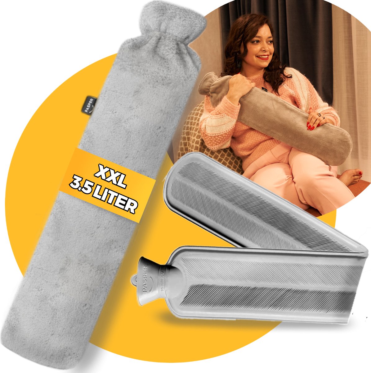 Goedkoopste Langwerpig Kruik Lang 75 cm met hoes - Pasper warmwaterkruik - 8 uur warmte - 3.5 liter - grijs - kruikzak - cadeau voor vrouw, vriendin en verjaardag - kerst cadeautje