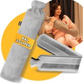 Langwerpig Kruik Lang 75 cm met hoes - Pasper warmwaterkruik - 8 uur warmte - 3.5 liter - grijs - kruikzak - cadeau voor vrouw, vriendin en verjaardag - kerst cadeautje
