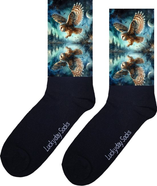 Uil - Opkikker - Grappige sokken - Valentijns cadeau - Verjaardag cadeau - Sinterklaas cadeau - Grappige sokken - Leuke sokken - Vrolijke sokken - Vogel - Vaderdag - Moederdag - Vleugels - Meer - Socks die Happy maken - 37-44