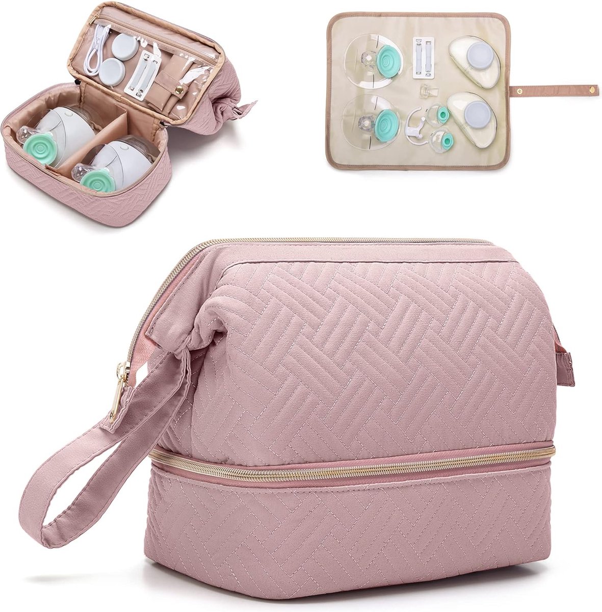 Goedkoopste Draagtas voor Borstkolf - Geschikt voor Dubbele Kolf, Waterdichte Mat en Geïsoleerde Tassen - Ideaal voor Werkende Moeders - Roze, Dubbellaags Baby Draagtas met Kolf Accessoires