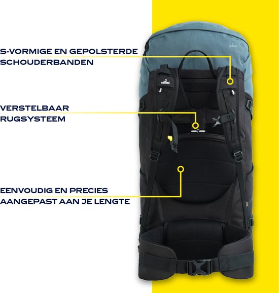 NOMAD® Batura 55 litres Blauw | Sac à dos Premium pour femmes et hommes | Randonnée - Sac à dos de trekking avec Flight Bag / Housse