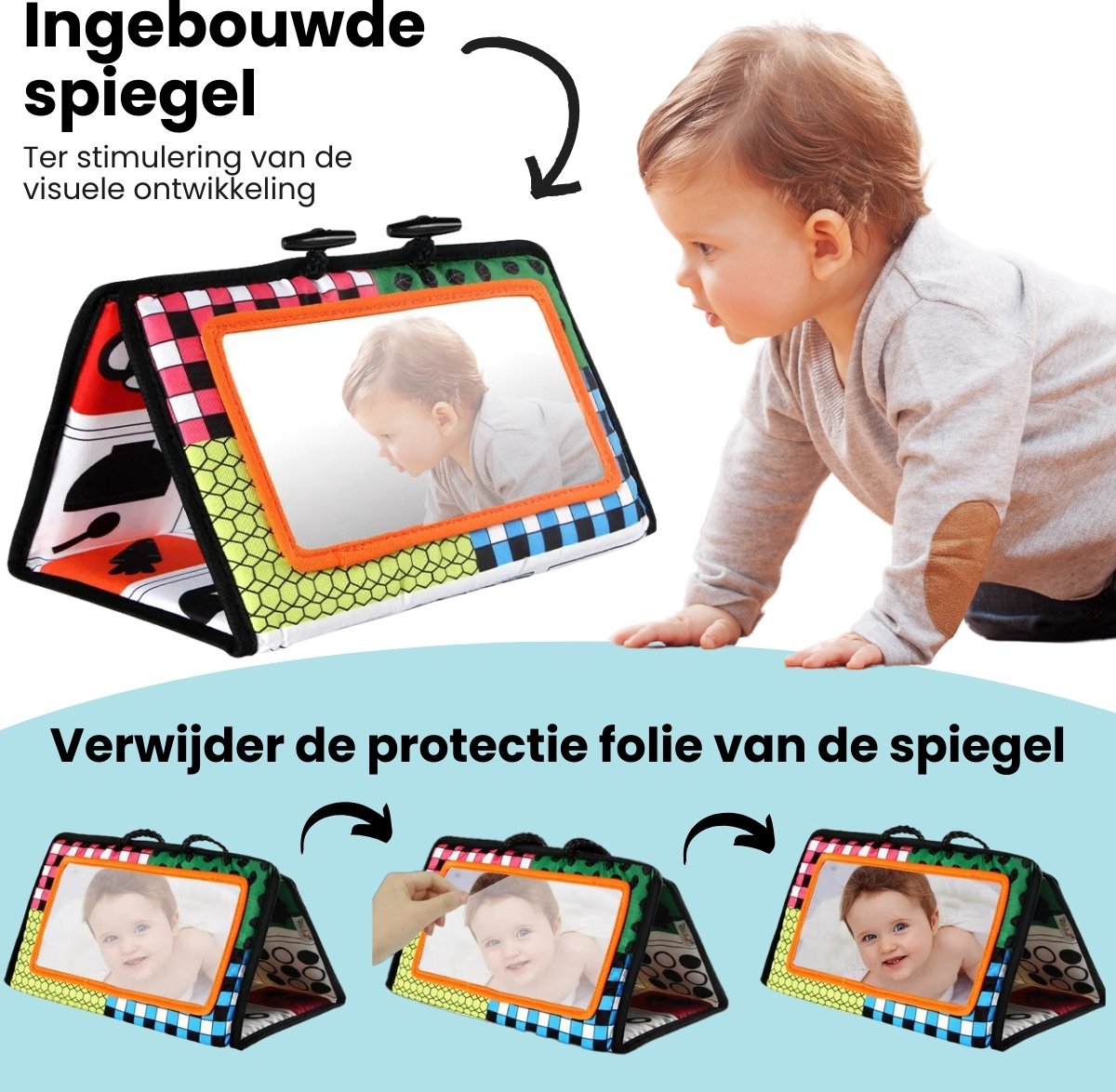 Boncy® Knisperboekje Baby - Speelgoed Tummy Time - Buikligtrainer - Montessori Boekjes eerste jaar 0 1 2 - Boek 6 maanden - Babyboek buggyboekje - Babyspeelgoed - Box Activiteitenboek — afbeelding 5