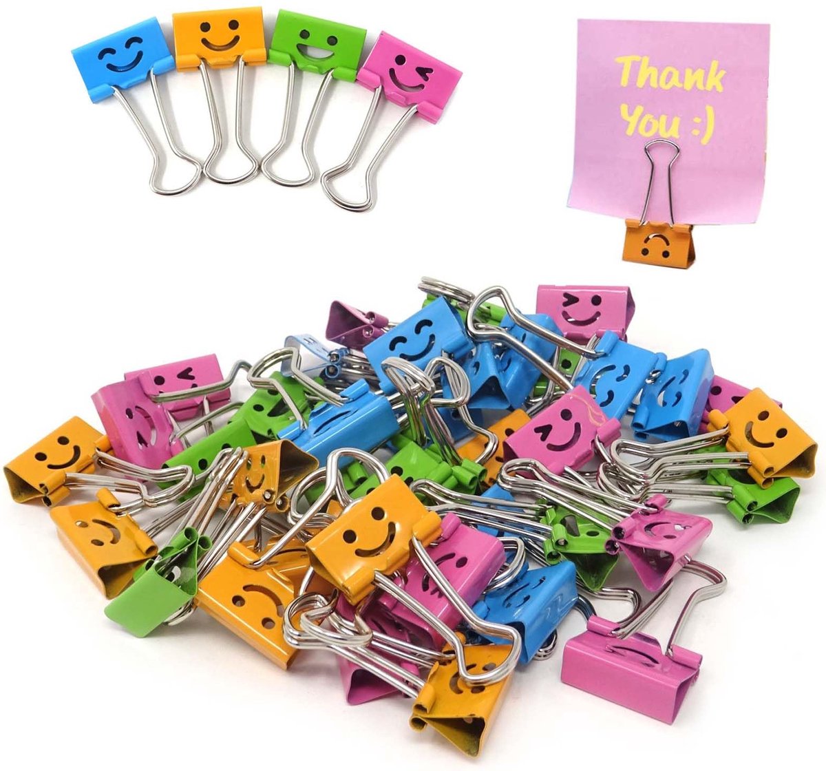 Goedkoopste Selbro ® Metalen Kleurrijke Glimlachende Klemmen voor Documentorganisatie en Decoratie - 40 Stuks