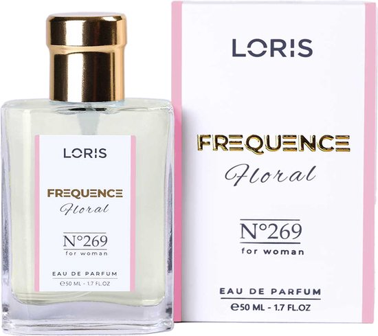 Loris Parfum Frequence Floral - 269 - Damesparfum - 50ML - Eau de Parfum (Top noten: Bergamot / Lychees / Perzik Midden noten: Jasmijn / Petalia / Oranjebloesem / Pioenroos Basis noten: Mos / Musk / Hout noten)