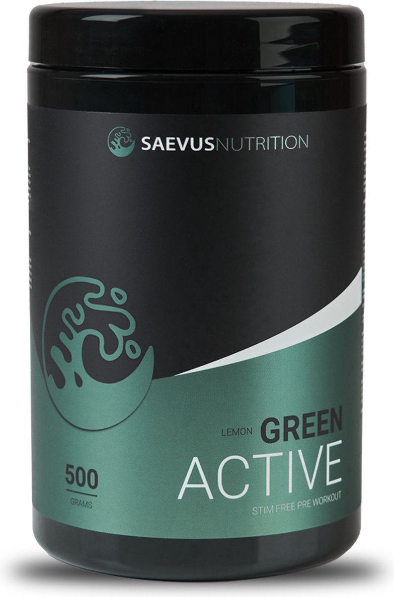 Saevus Nutrition - Green Active Pre-Workout V2 (zonder caffeïne) - 500 gr - Smaak Lemon - 25 servings - Pre Workout Vrouwen - Mannen - Preworkout zonder cafeïne