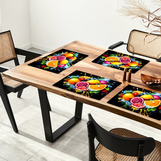 Sets de table - 6 pièces - 45x30 cm - Set de table en plastique - Fruit - Graffiti - coloré - orange - fraise - abstrait - Dessous de plat - Décoration de table - Accessoires de décoration de table de cuisine