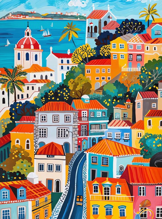 5D Diamond Painting Vierkante steentjes - Painting maat 50x70cm - Volledige bedekking - Complete set - Stad - Lisbon