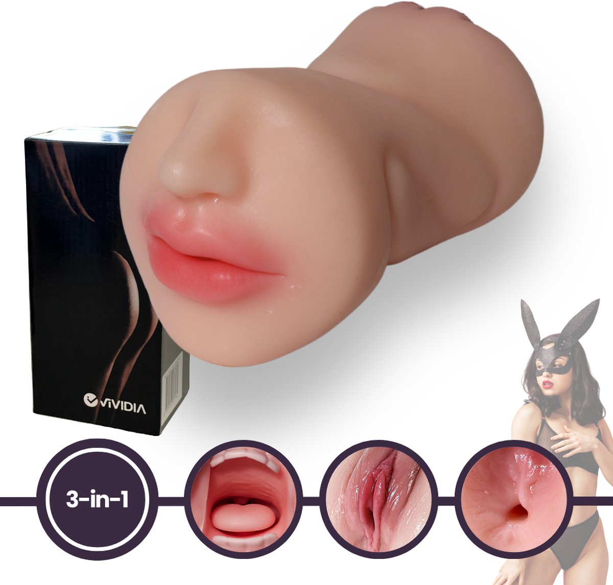 Goedkoopste VIVIDIA 3-IN-1 Pocket Pussy voor Man - Realistische Vagina & Anus & Mond - Masturbator voor Man - Blowjob & Vagina & Anus Penetratie - Kunstvagina & Kunstanus & Kunstmond in één - Sex Toys voor Mannen – Wit (Licht Beige