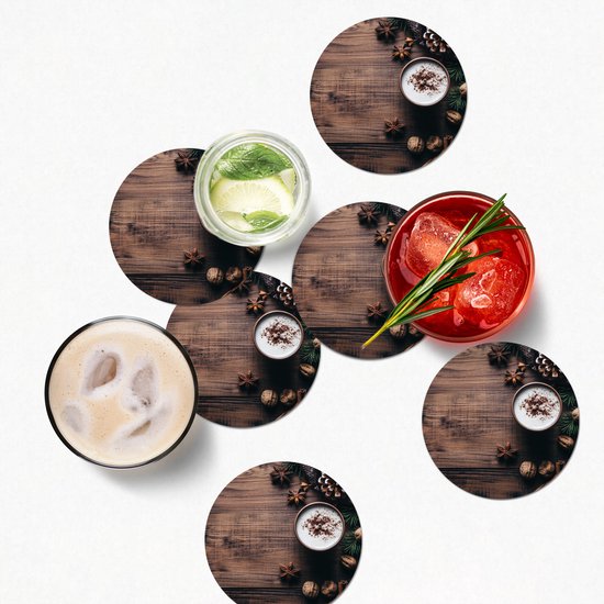 Onderzetters voor glazen - Rond - Hout - Landelijk - Warm - Natuur - 10x10 cm - Glasonderzetters - 6 stuks