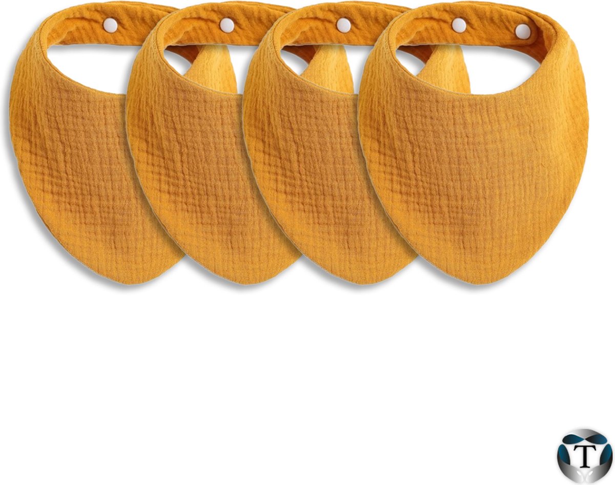 Goedkoopste Slabbetje | Set van 4 stuks | Oker | Baby | Peuter | Eten | Drinken | Verstelbaar | Maat 32 | 100 katoen | TheOldOmen