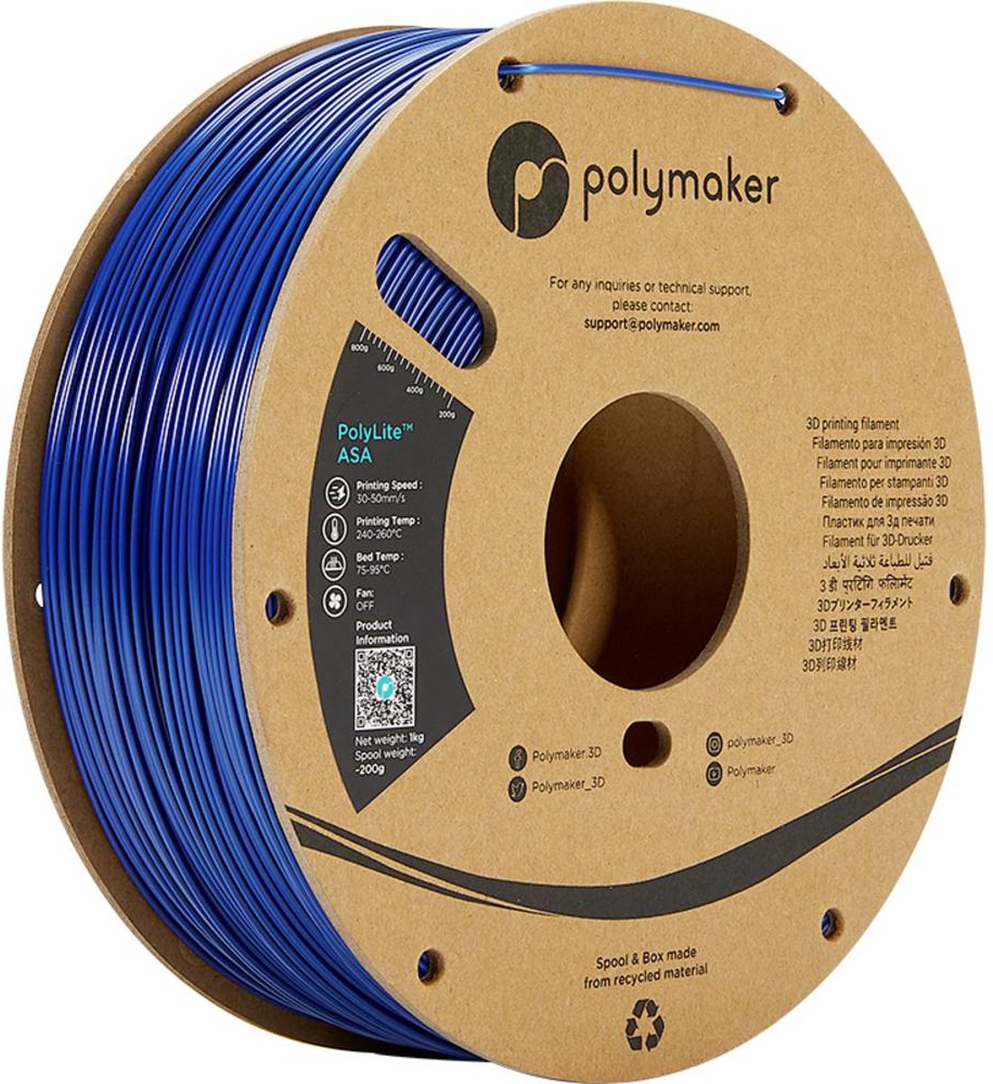 Polymaker PF01014 PolyLite Filament ASA UV-bestendig, Weerbestendig, Hittebestendig 2.85 mm 1000 g Blauw 1 stuk(s)