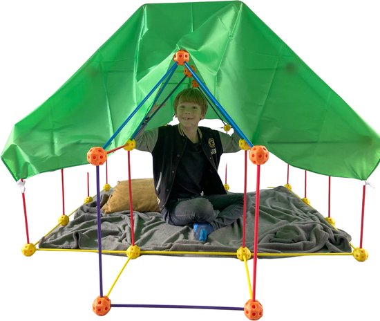 KidZzz® Gigafort Bouwset - Met Opbergtas en Speeldoek - Glow in the Dark - Bouwpakket - Hut - Speelgoed - 122 onderdelen - Fort bouwen - Montessori - Kinderspeelgoed - Hut Bouwen