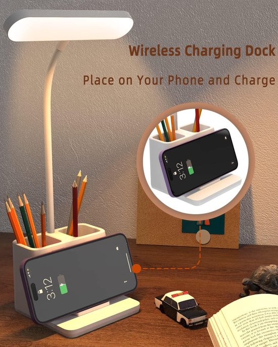 Mrs. Jones LED dimbare bureaulamp 3 modus Meerdere helderheidsniveaus Touch Reading Lamp bureaulampen met draadloze oplaadfunctie voor werken studeren . — afbeelding 2