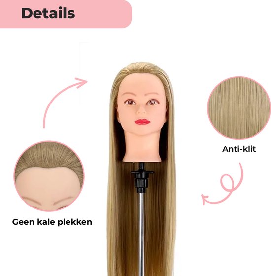 Blond oefenhoofd met lange lokken, anti-klit en geen kale plekken.