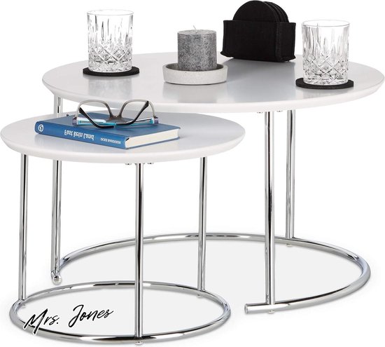 Ronde Salontafel Hout Met Wit Marmer | BIANO