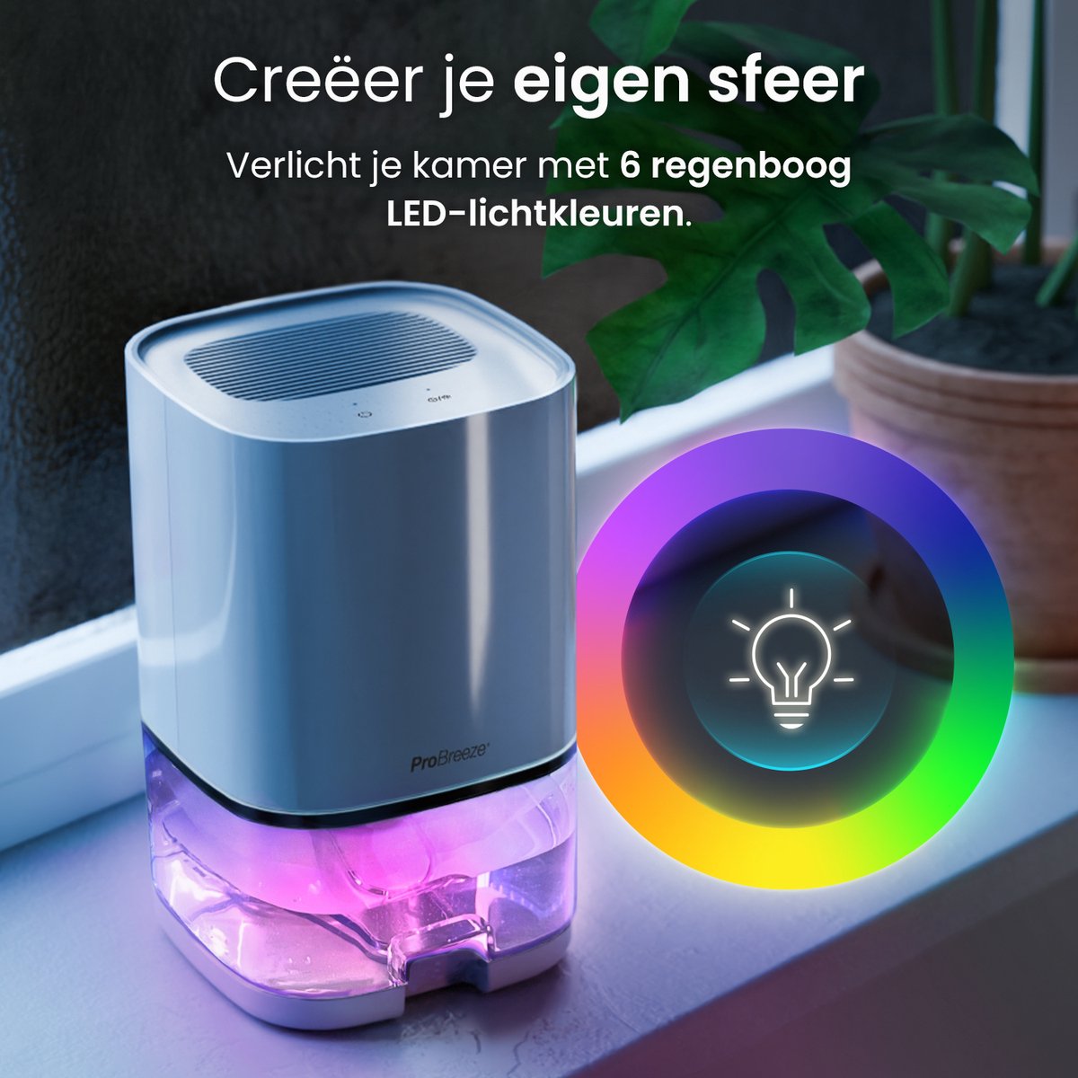 Pro Breeze 1000 ml Luchtontvochtiger, Automatische Uitschakeling, LED Verlichting - Dehumidifier - Schimmel en Vocht Verwijderen in de Slaapkamer, Badkamer, Garage of Kelder thumbnail 6
