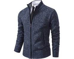 Heren Coltrui Vest - Gebreide Winter Cardigan Met Rits - Casual Polyester Trui - Marineblauw - Maat S