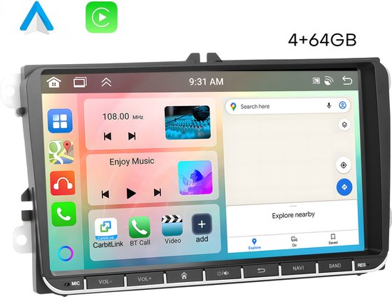 Boscer® Autoradio - Geschikt voor Volkswagen, Skoda & Seat - Apple Carplay & Android Auto - Android 13 - 4+64GB - 9 Inch HD Touchscreen - Bluetooth, USB, WiFi & MP5 - Navigatiesysteem - Achteruitrijcamera & Microfoon - 2025 Model