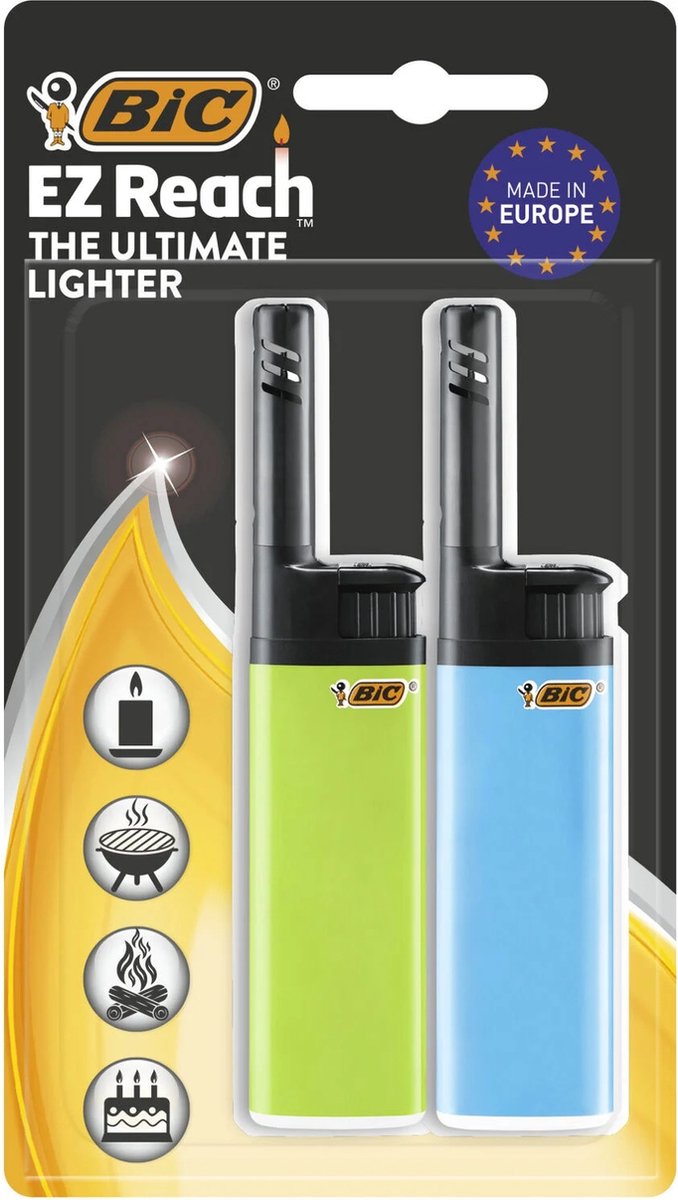 Goedkoopste BIC EZ Reach Multifunctionele aansteker - kaarsenaansteker - Electronisch met lange hals - voor o.a. barbecue en vuurwerk - Diverse Kleuren - blister 2 stuks