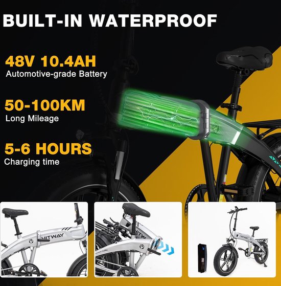 HITWAY BK18 - Elektrische Fiets - 27.5*2.8 Inch City Commuter EBike met Afneembare 36V 12Ah Lithium Batterij - Mountain E-Bike met 250W Motor - 7 Versnellingen - IP54 Waterdicht — afbeelding 2