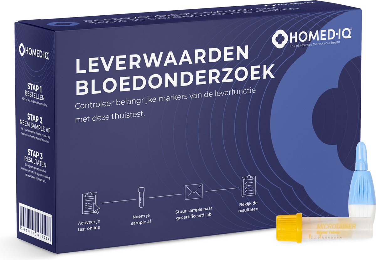 Goedkoopste Homed-IQ - Leverwaarden test - Thuistest - Test controleert ALAT, ASAT, GammaGT, Alkalische Fosfatase, Bilirubine