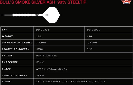 Bull's Smoke Silver Ash 90% - Dartpijlen - 23 Gram van Bull's — afbeelding 3