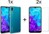 Huawei Y5 2019 hoesje siliconen case hoes cover transparant - 2x Huawei Y5 2019 Screenprotector