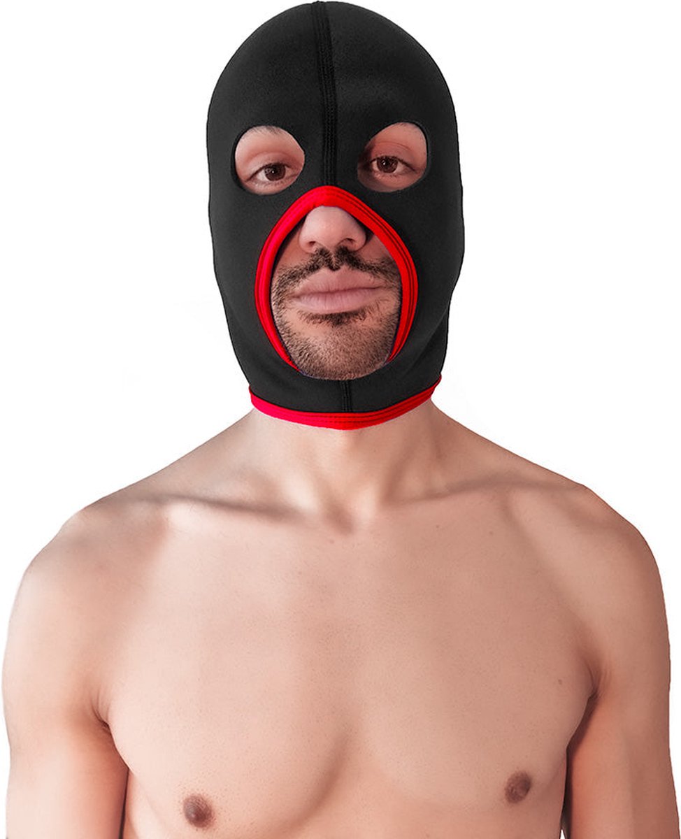 Goedkoopste Brutus - Neoprene Face Fucker Hood - Met Oogopeningen - Zwart/Rood
