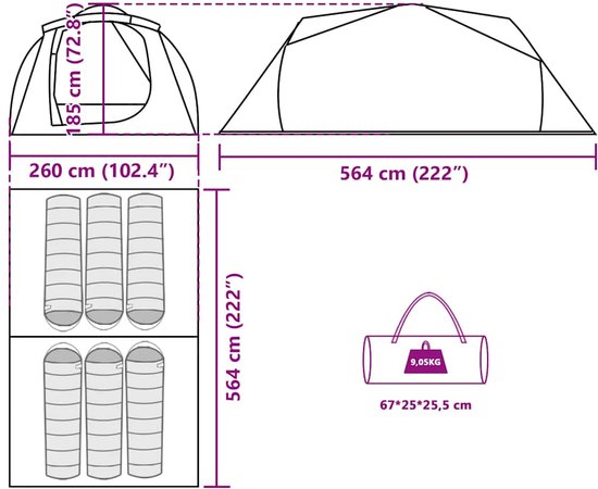 vidaXL Tunneltent - 6-persoons - Waterdicht - Grijs en Oranje Familietent - Tunneltent - Campingtent - Outdoor - Caravan Accessoires van Vidaxl — afbeelding 4