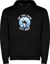 Zwarte unisex hoodie met “ Kleurrijke Do you even lift Bro? - Wintersport – Sneeuw – Ski “ Print Full Color Color merk Roly maat S