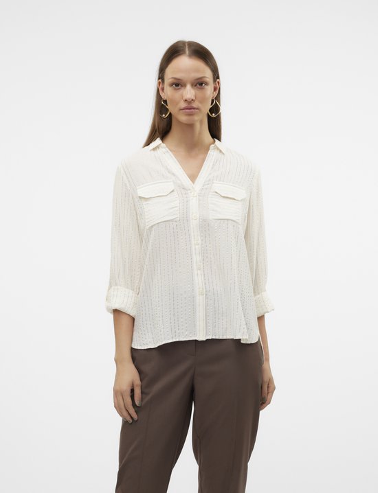 Vero Moda Blouse Vmbumpy Ls Glitter Shirt Wvn Ga Noo 10321777 Snow White/gold Lurex Dames Maat - L