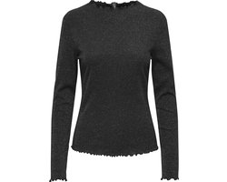 ONLY Dames T-shirt Glitter Zwart – Regular Fit – Biologisch Katoen – Lange Mouw