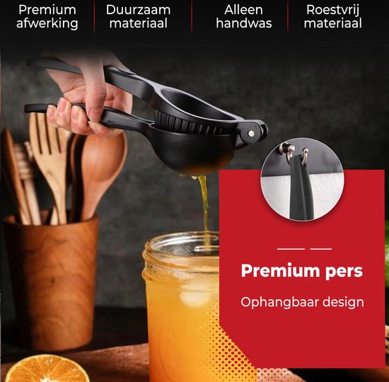 HI NATURE™ Robuuste Kwaliteit Citroenpers - Limoenpers - Handmatige Citroenpers - Lemon squeezer - Citrusknijper - Fruitpers - Sinaasappelpers - Zwart van Merkloos — afbeelding 5