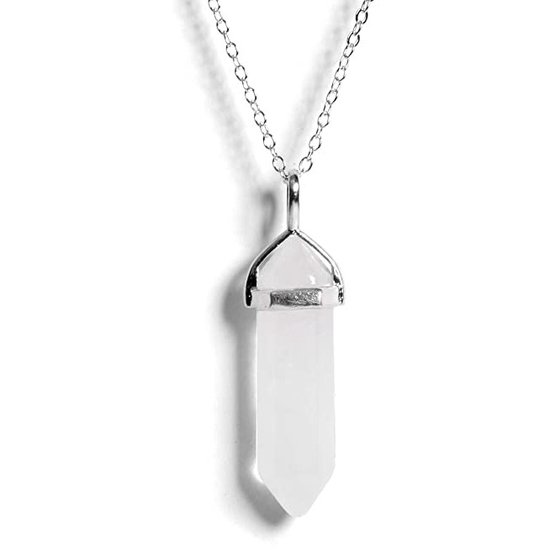 Pendentif en cristal de guérison | 1 pièce | Pierre précieuse naturelle polie avec chaîne (48 cm) pour Reiki, Chakra, Feng shui | Cristal de roche