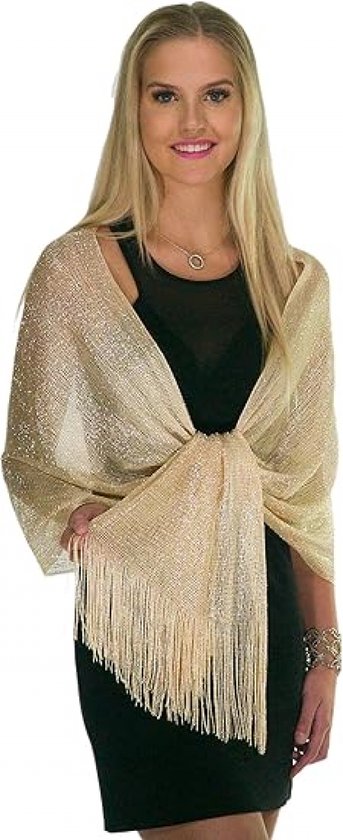 Sjaal Dames - Sjaals - Sjaal met franje - Omslagdoek - Stola - sjaals en omslagdoeken - goud met Franjes - elegante - Lichte - strandlaken - voor Avondjurk, Urban, avondkleding - 160*45cm