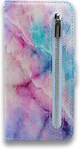 Samsung Galaxy A10 Hoesje - Portemonnee Hoesje met Print & Rits Vakje - Kaarthouder & Magneetlipje - Uni Marmer