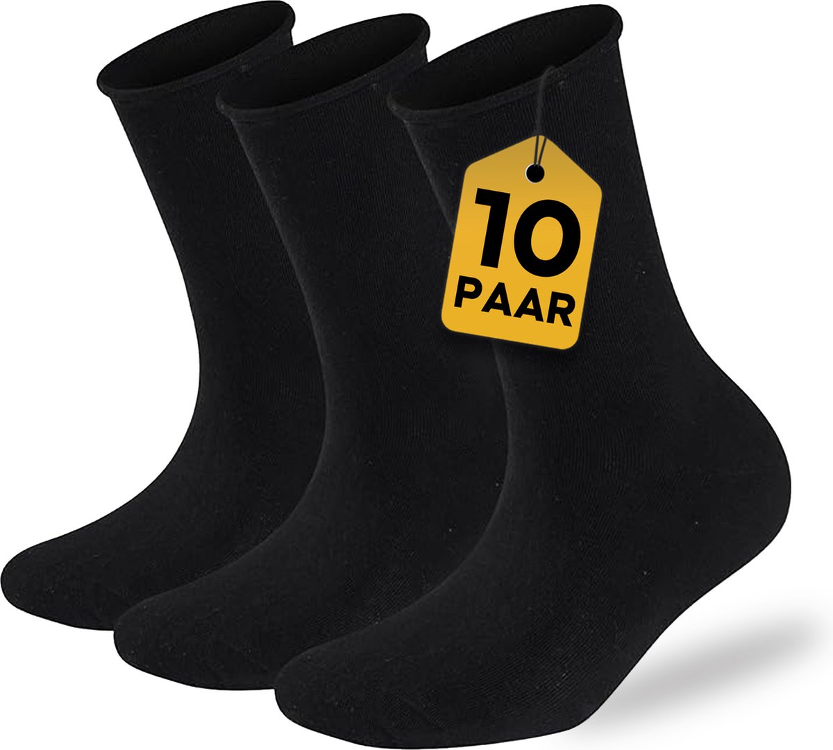 VOLQU® Sokken - BAS Series - 10 Paar - Maat 43 46 - Sokken Heren - Sokken Dames - Premium Katoen Normale Sokken - Zwart - Topless