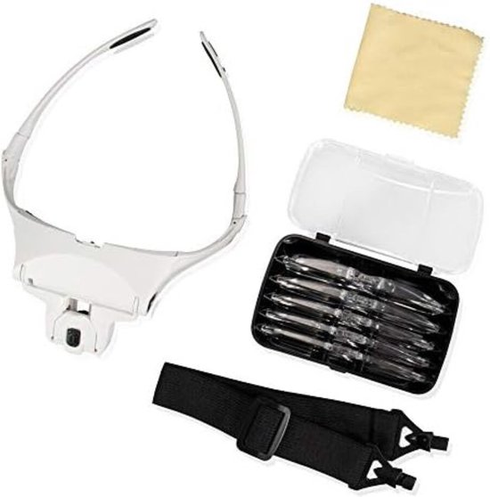 Mitening Ledhoofdband, vergrootglas, USB-oplaadbaar, 4x vergroting, 2 ledlampen, zwart
