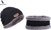 San Vitale® - Muts en Col-Sjaal - Unisex - Dikste kwaliteit - 180+ gram - Gebreide Beanie - Wintermuts - Zwart/Grijs