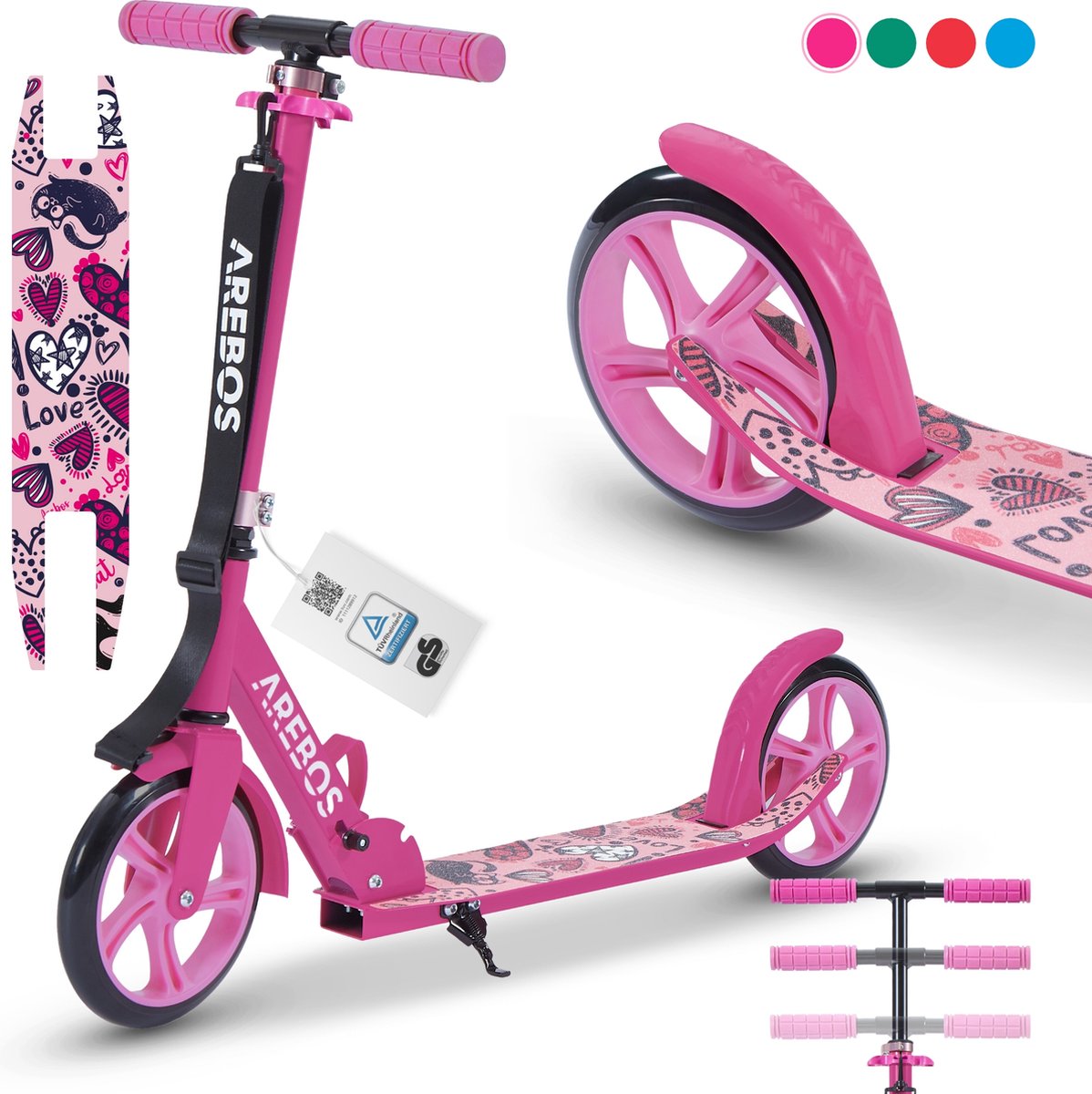 AREBOS kick scooter stadsstep kinderstep volwassen scooter roze